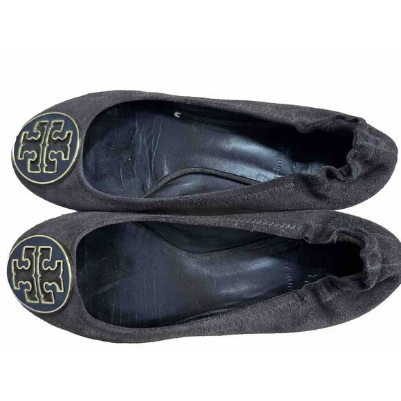 Tory Burch  Size 8.5‎  Black Suede Leather Logo Ballet Flats - Picture 1 of 5